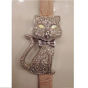Cat Crystal & Silver Watch Pink Leather Band Gruen